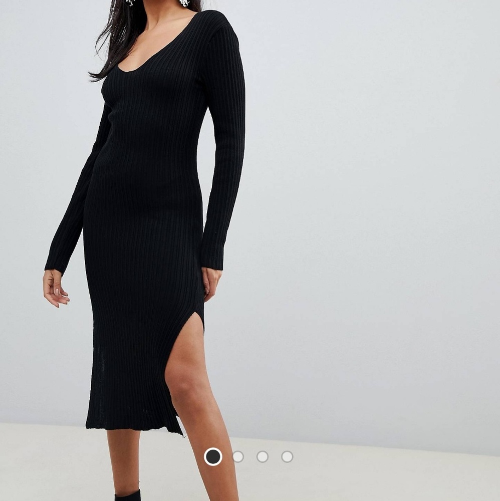 Asos midi dress with v-neck and slit ribbed knit